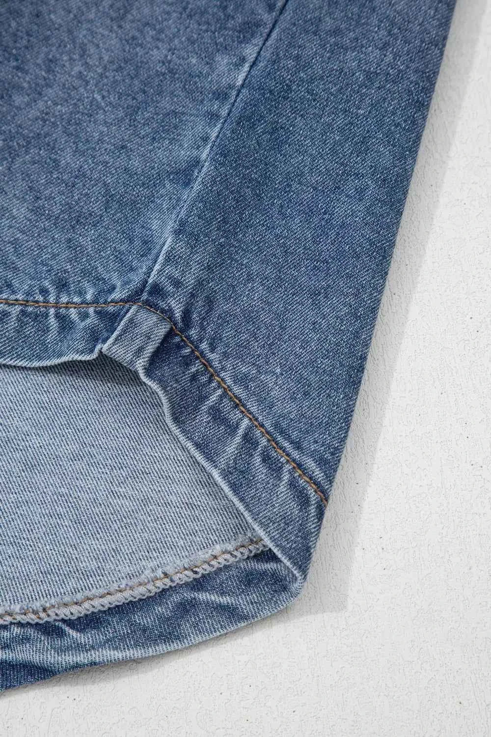 Sarah Express Women's Denim Shacket Button Front Short Sleeve Jacket with Pockets