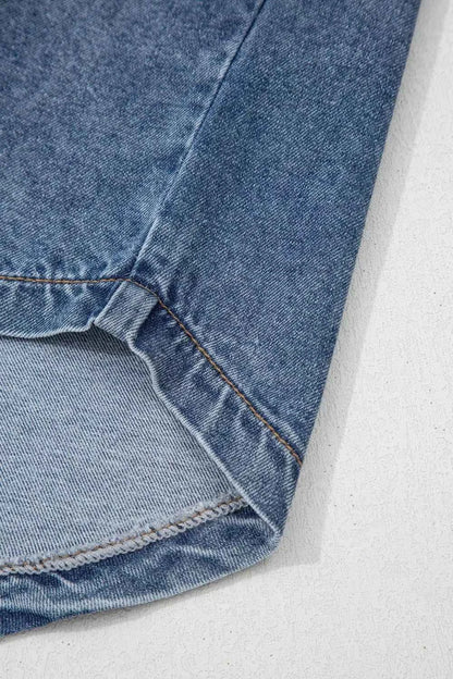 Sarah Express Women's Denim Shacket Button Front Short Sleeve Jacket with Pockets