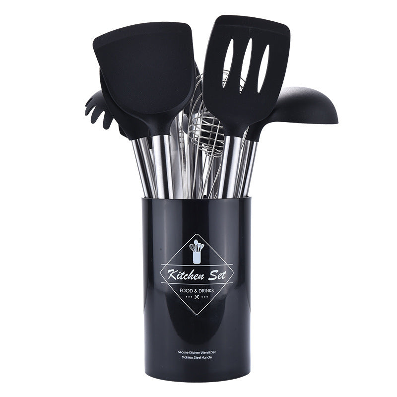 Sarah Express 8-Piece Silicone Kitchen Utensil Set with Stainless Steel Handles Black