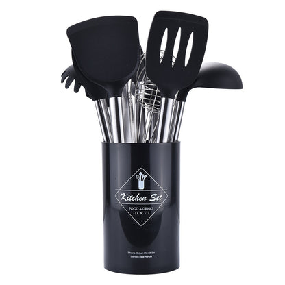 Sarah Express 8-Piece Silicone Kitchen Utensil Set with Stainless Steel Handles Black