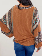 Sarah Express Women's Leopard Color Block Ribbed Top