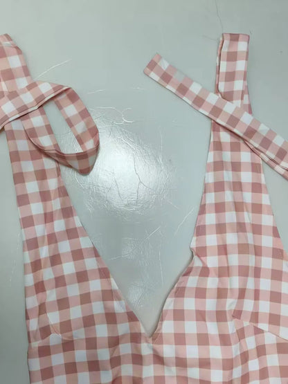 Sarah Express Women's Gingham Halter Neck Maxi Dress Plus Size