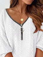 Sarah Express Women's Zip Detail Textured Cable Knit Mini Sweater Dress