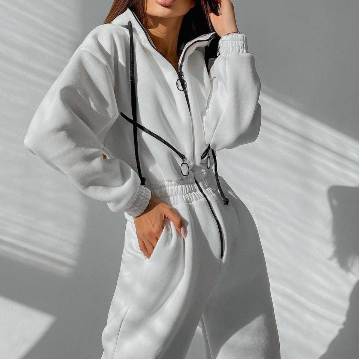 Sarah Express Hooded Long Sleeve Jumpsuit Sports Casual