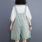 Sarah Express Women's Striped Denim Shortalls High Waist Wide Leg - Summer Casual Urban Overalls