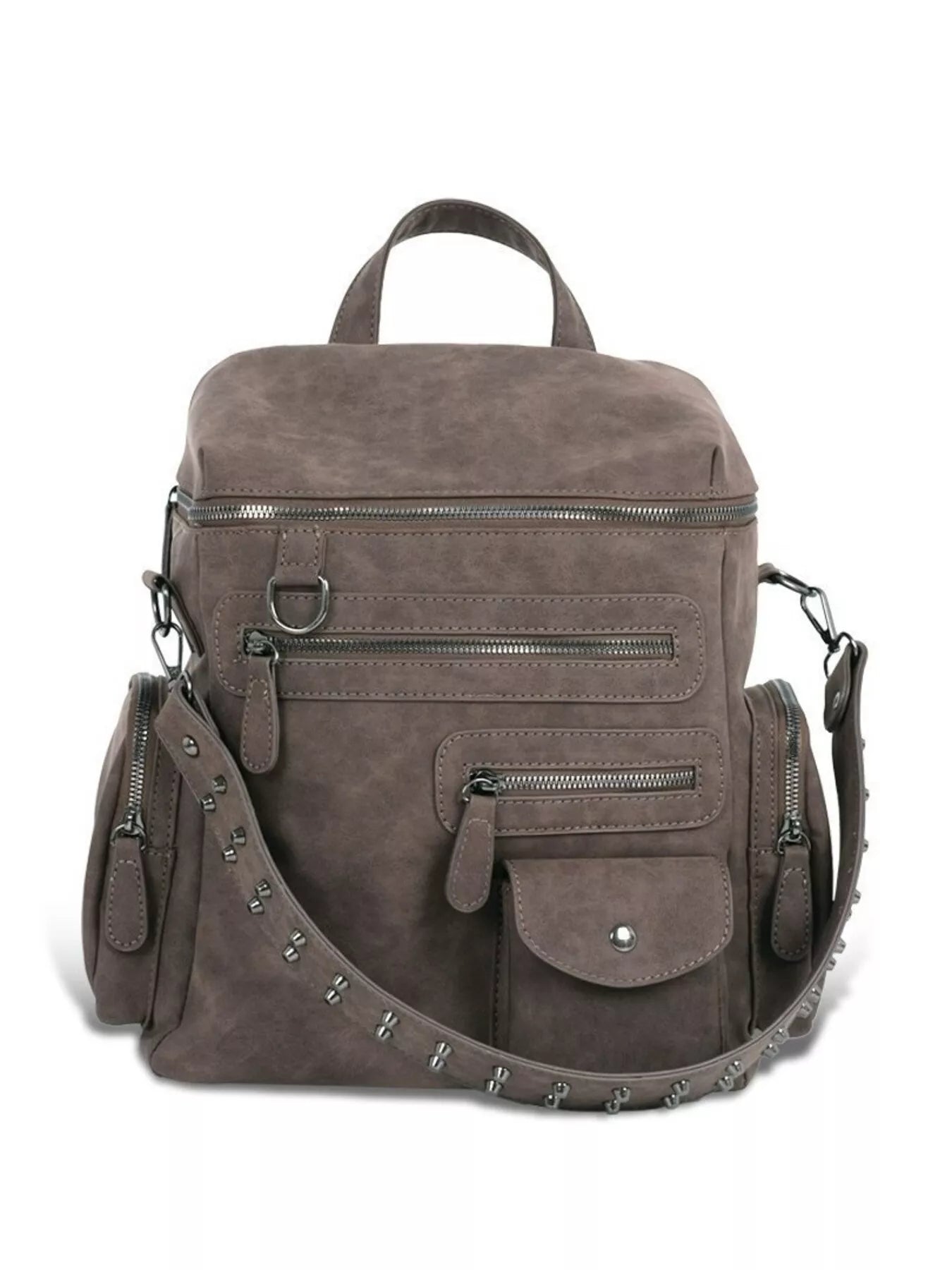 Sarah Express Women's Multi-Pocket Studded Convertible Backpack Bag Brown ONESIZE