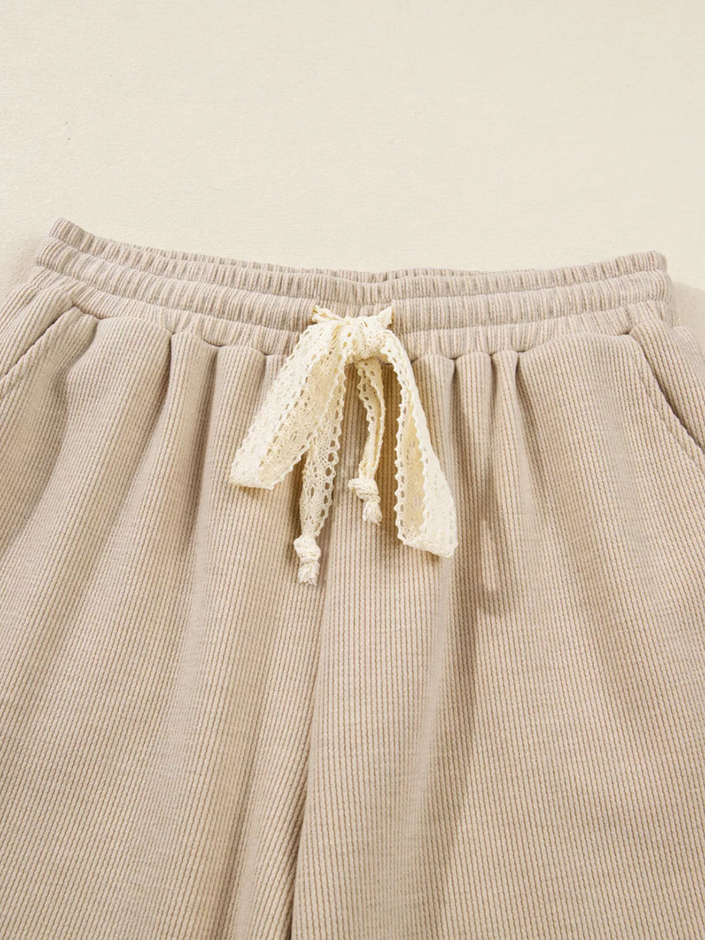 Sarah Express Women's Lace Drawstring Hoodie and High Waist Pants Corduroy Suit