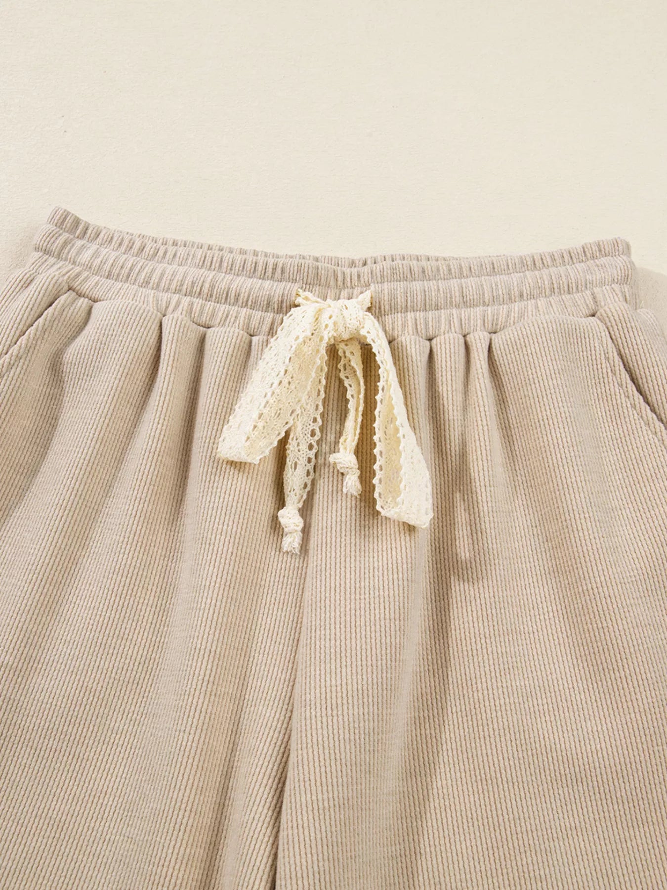 Sarah Express Women's Lace Drawstring Hoodie and High Waist Pants Corduroy Suit