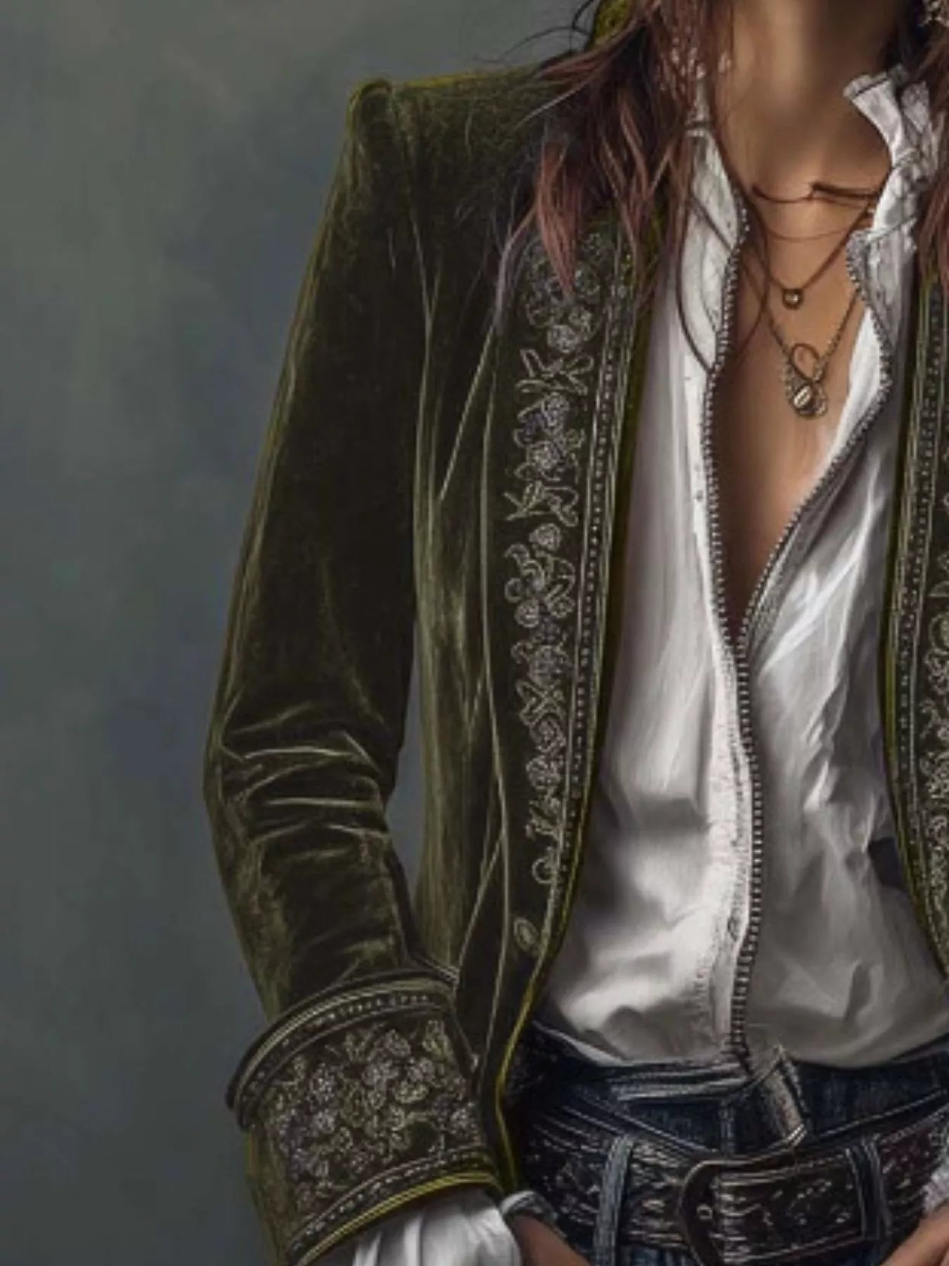 Sarah Express Women's Embroidered Velvet Jacket - Long Sleeve Outerwear