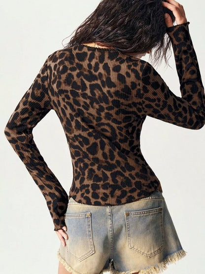 Sarah Express Women's Leopard Print Button-Down Top