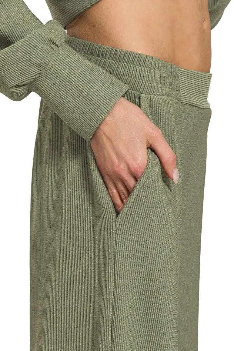 Sarah Express Women’s Ribbed High Neck Half Zip Lounge Set with Palazzo Pants