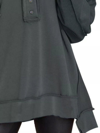 Sarah Express Women's Half Snap Long Sleeve Oversized Sweatshirt