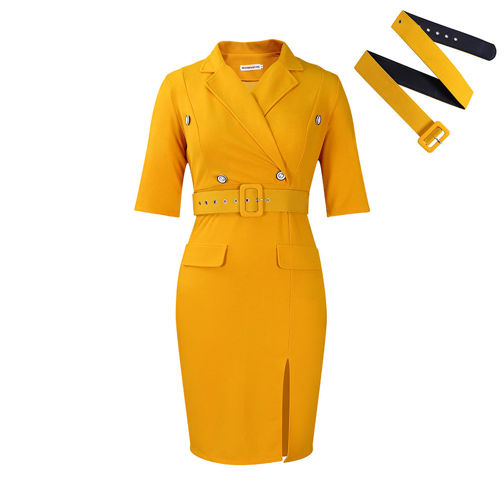 Women's Slimming Sheath Dress - Professional Office Wear with Belt