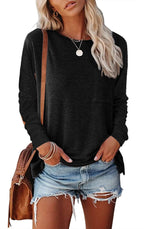 Sarah Express Women's Long Sleeve Pocket T-Shirt Split Hem Casual Cotton Blend Top