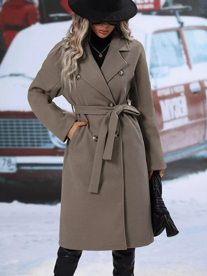 Sarah Express Women's Double-Breasted Lapel Collar Overcoat Gray