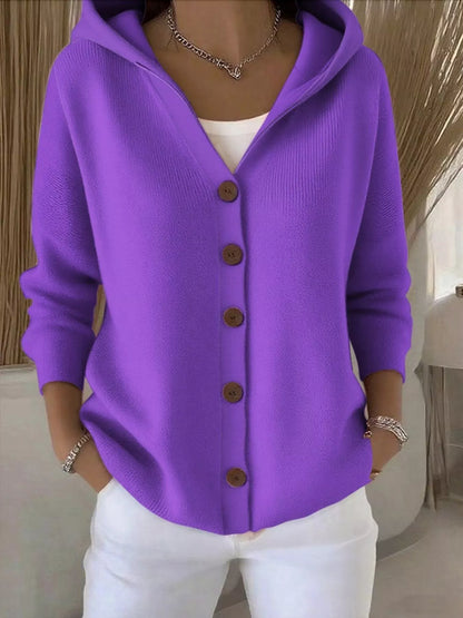 Sarah Express Women's Hooded Button-Down Knit Cardigan Purple