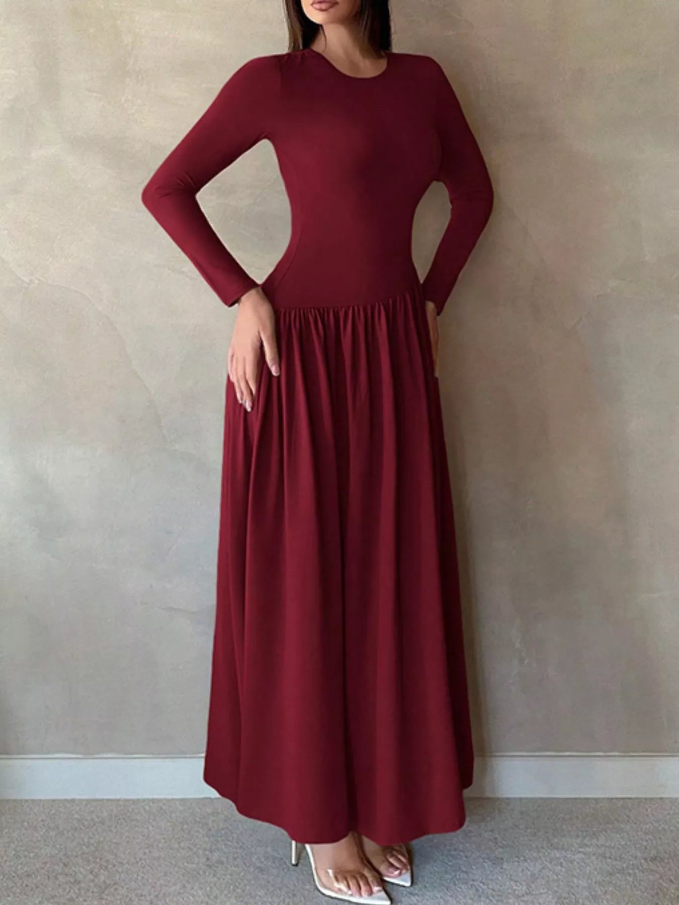 Sarah Express Women's Long Sleeve Ruched A-Line Maxi Dress