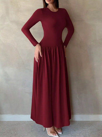 Sarah Express Women's Long Sleeve Ruched A-Line Maxi Dress