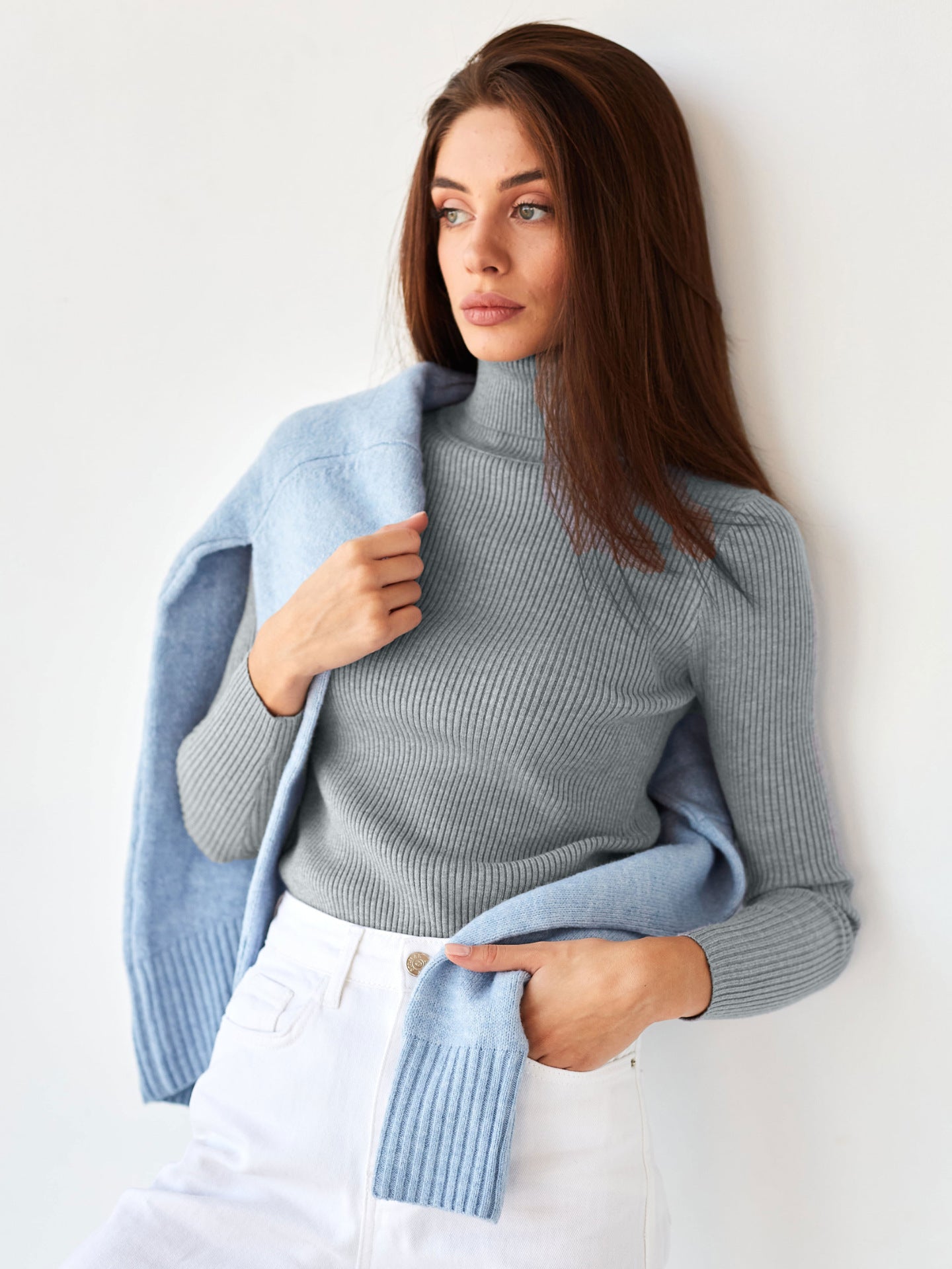 Sarah Express Women's Turtleneck Knit Pullover Sweater Long Sleeve