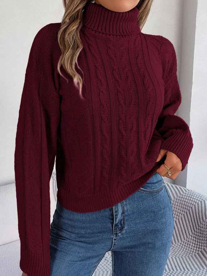 Sarah Express Women's Cable Knit Turtleneck Sweater Long Sleeve Pullover