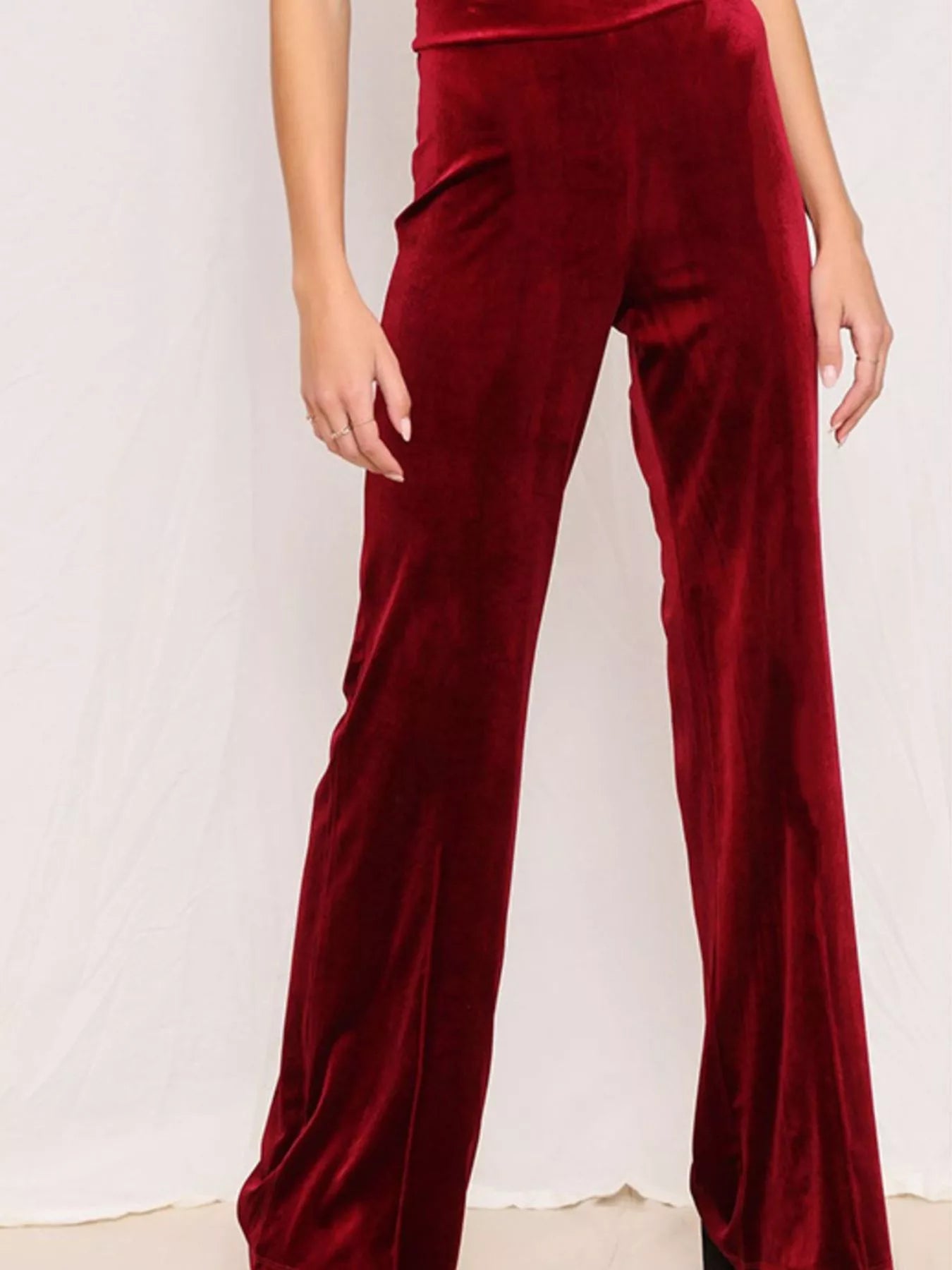 Sarah Express Women's Velvet Wide Leg Pants - High Waist Palazzo Trousers Plus Size Red