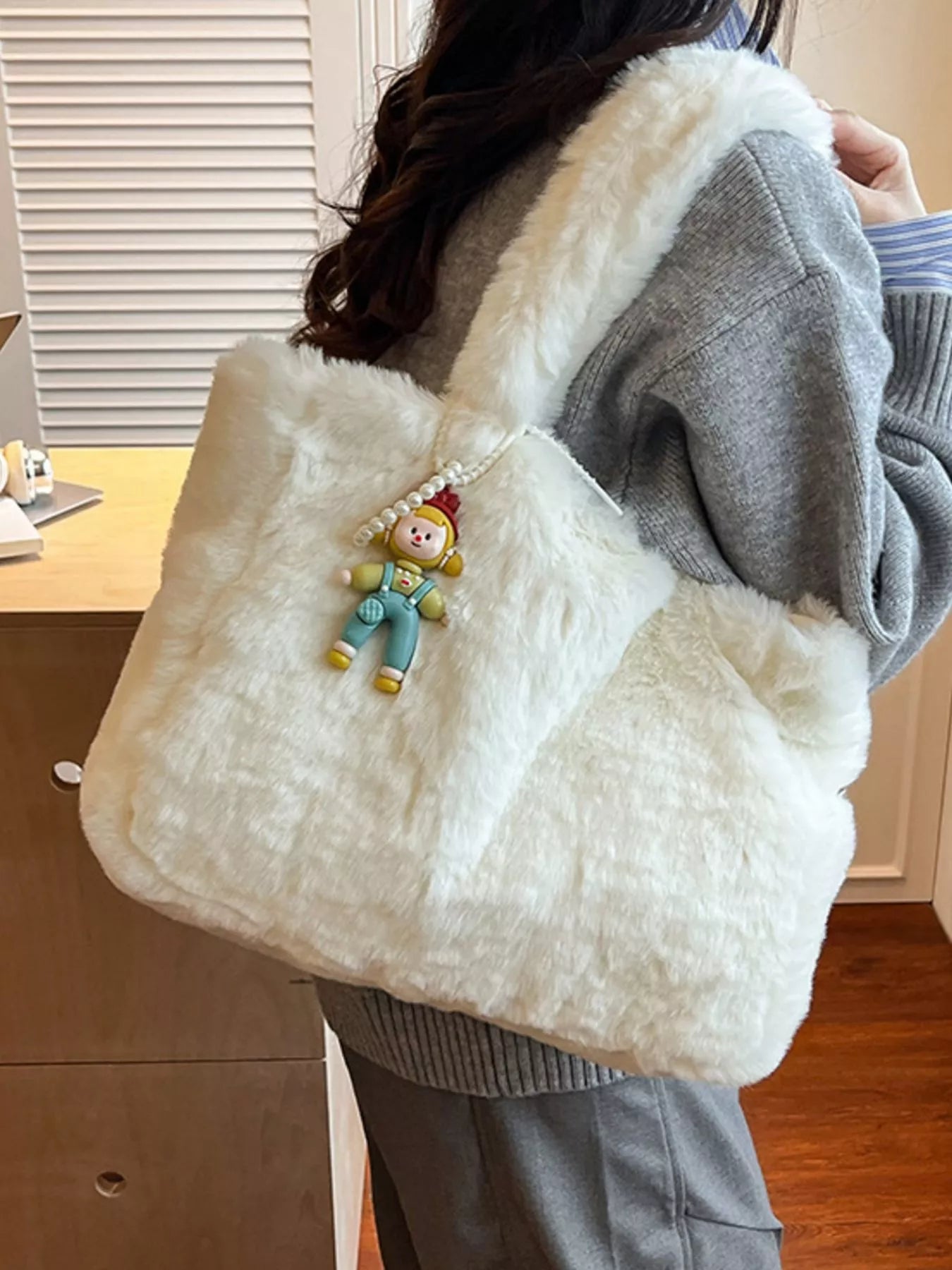 Sarah Express Women's Fluffy Plush Cartoon Charm Shoulder Bag