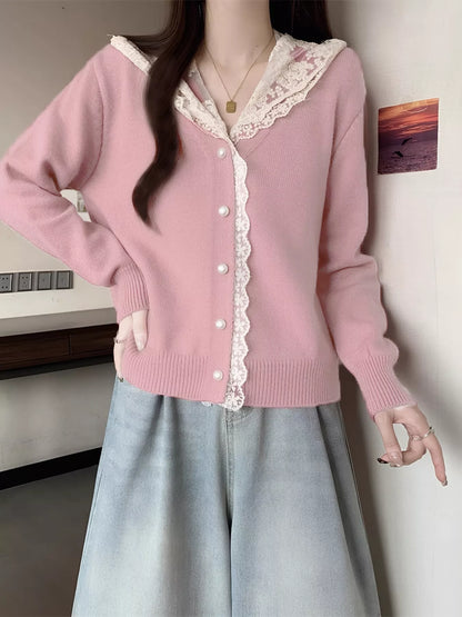 Sarah Express Women's Lace Trim Hooded Cardigan