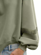 Sarah Express Women's Lace Detail Notched Long Sleeve Sweatshirt - Oversized Casual Pullover