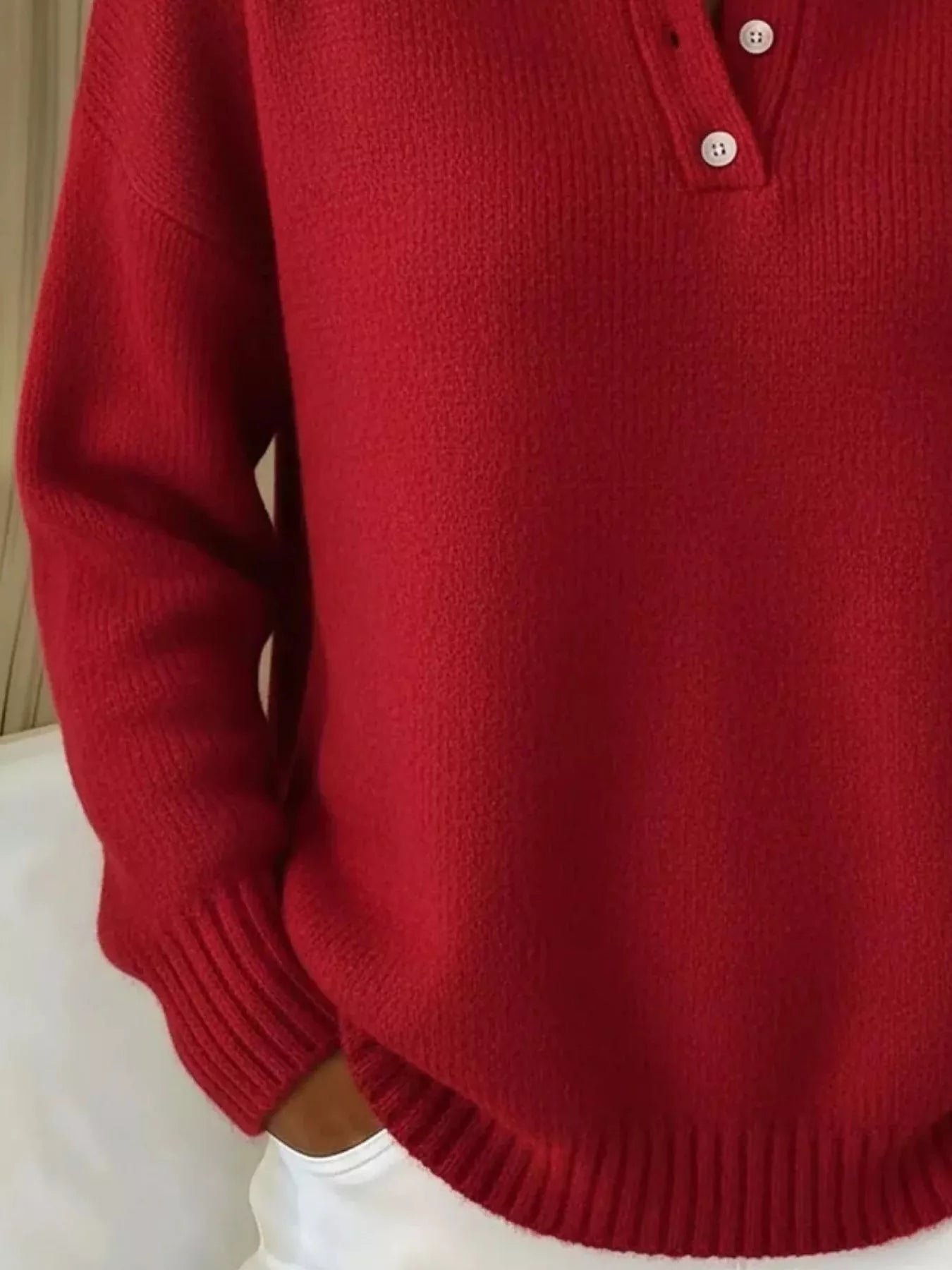 Sarah Express Women's Button Detail Drop Shoulder Sweater Plus Size