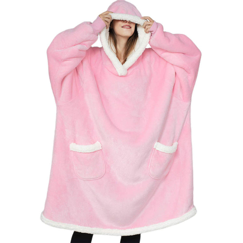 Sarah Express Oversized Wearable Blanket Hoodie with Pockets - Ultra Plush TV Blanket for Women & Men Short pink One Size