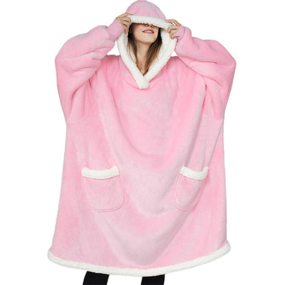 Sarah Express Oversized Wearable Blanket Hoodie with Pockets - Ultra Plush TV Blanket for Women & Men Short pink One Size