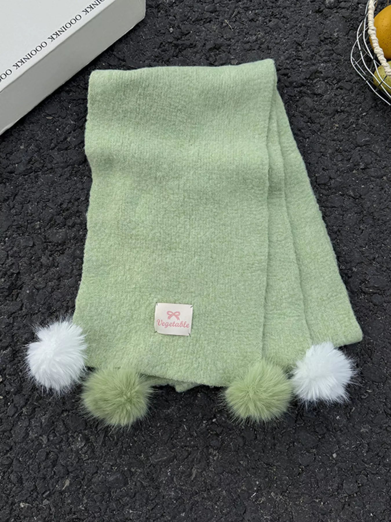 Sarah Express Women's Pom-Pom Scarf - Cozy Winter Knit Scarf with Pom Poms Green ONESIZE