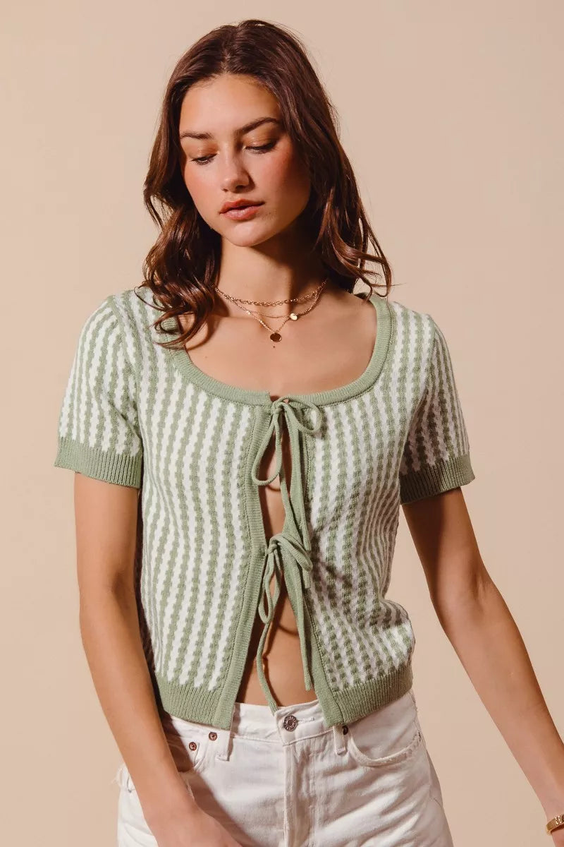 Sarah Express Women's Tie Front Textured Vertical Stripe Knit Cardigan