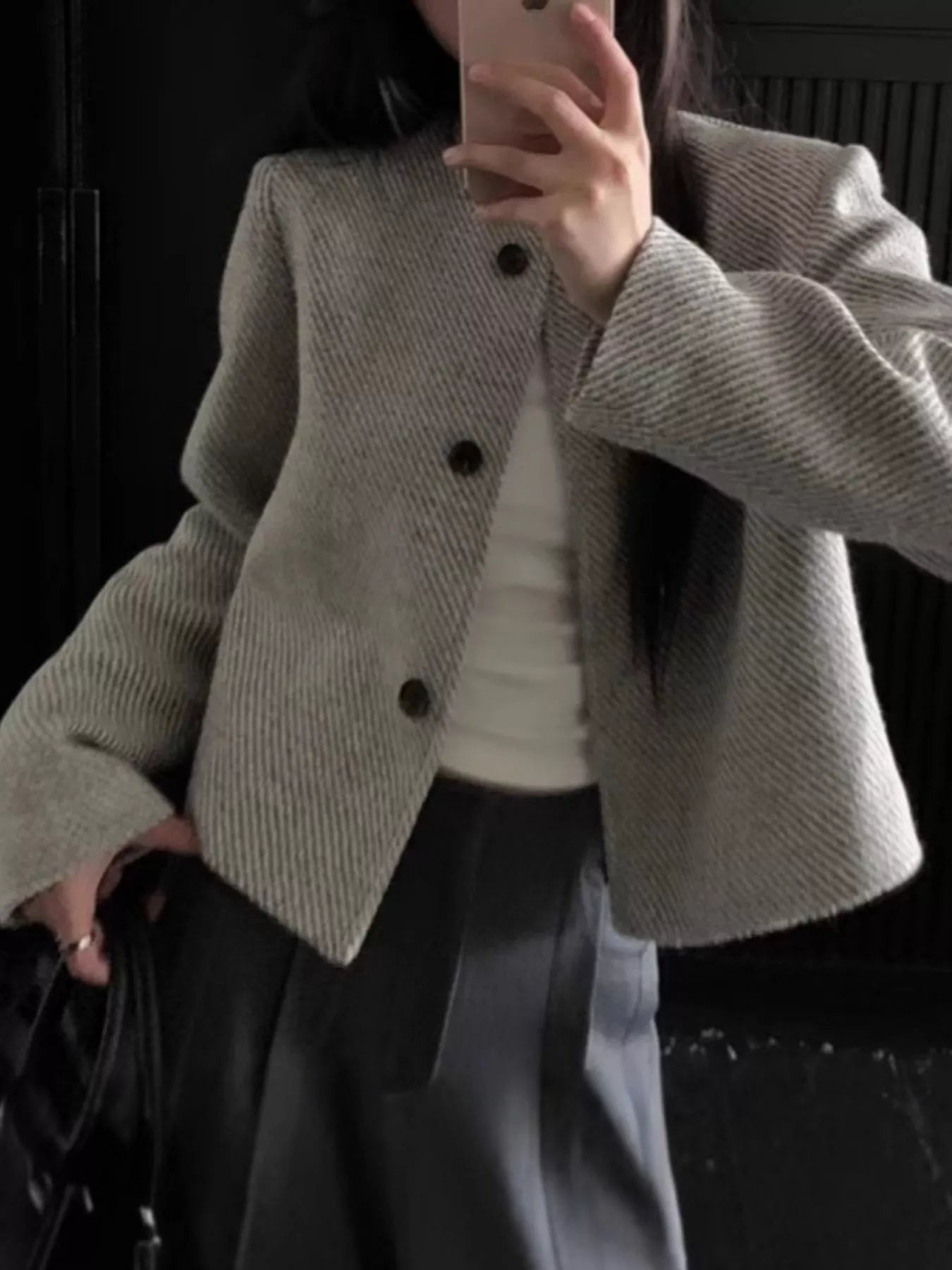 Sarah Express Women's Button Up Tweed Cropped Jacket