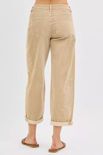 Sarah Express Women's High Rise Crop Barrel Corduroy Pants