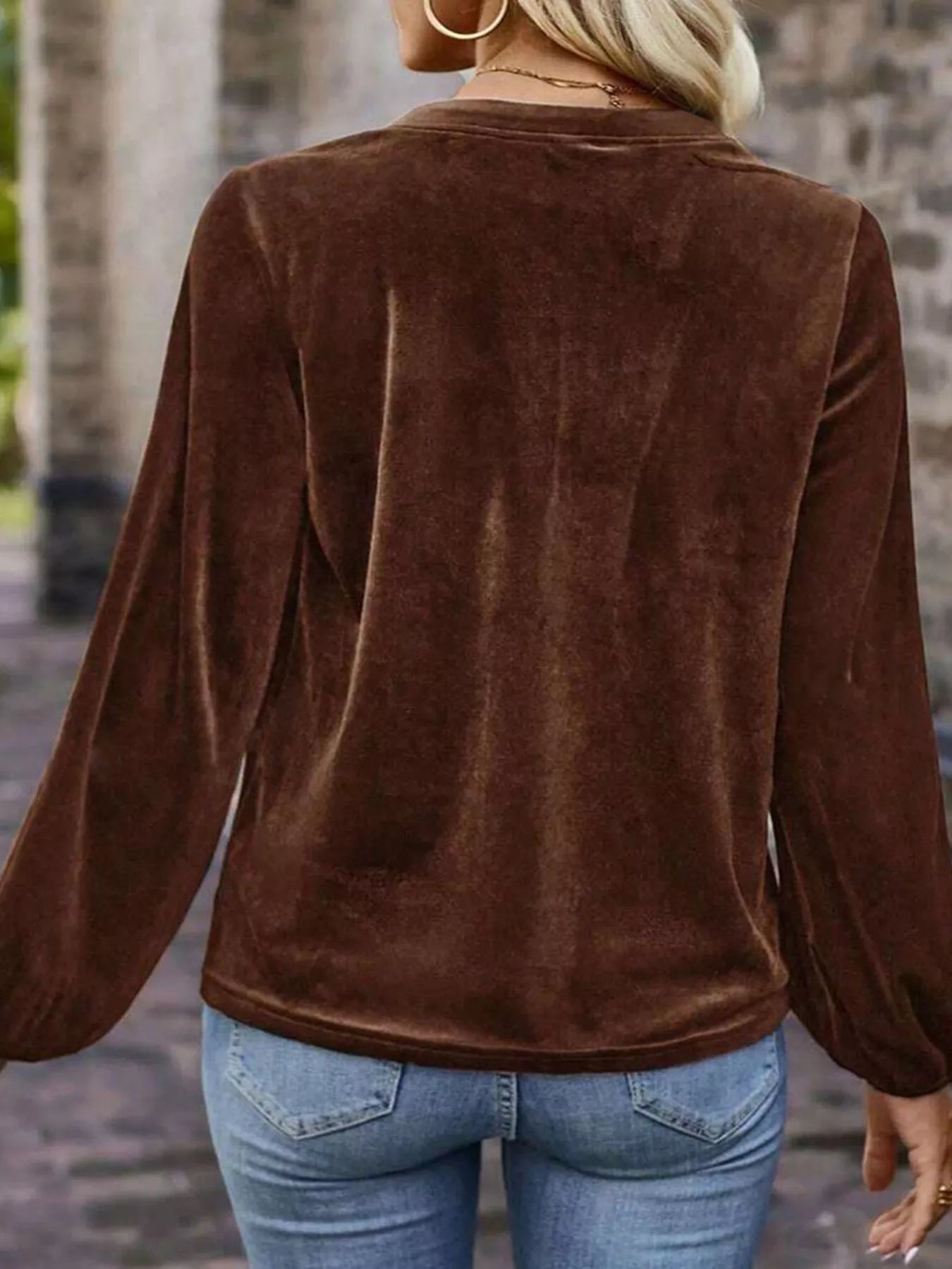 Sarah Express Women's Velvet Balloon Sleeve Blouse