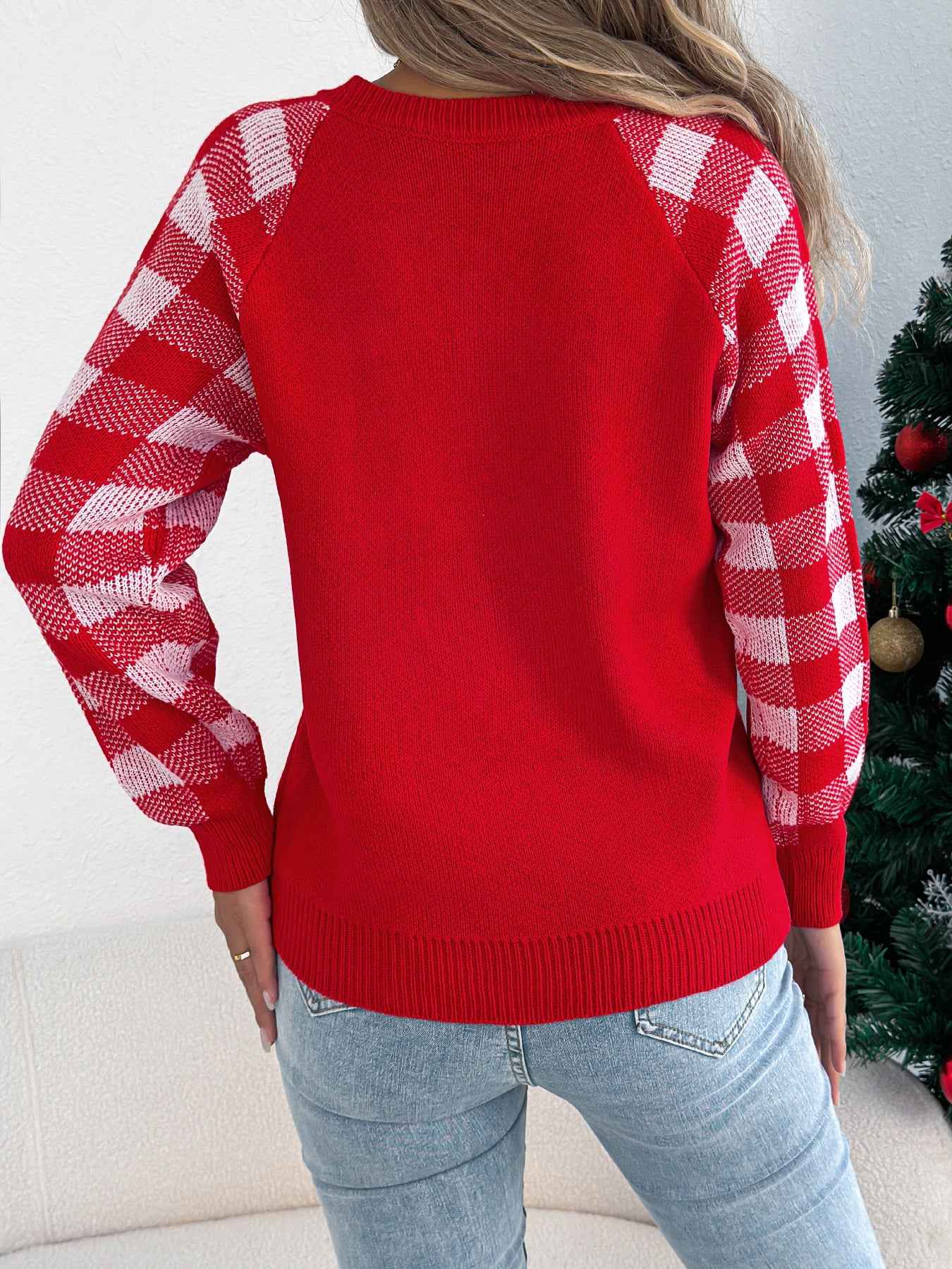 Sarah Express Women's Plaid Deer Pullover Sweater - Festive Christmas Knitwear