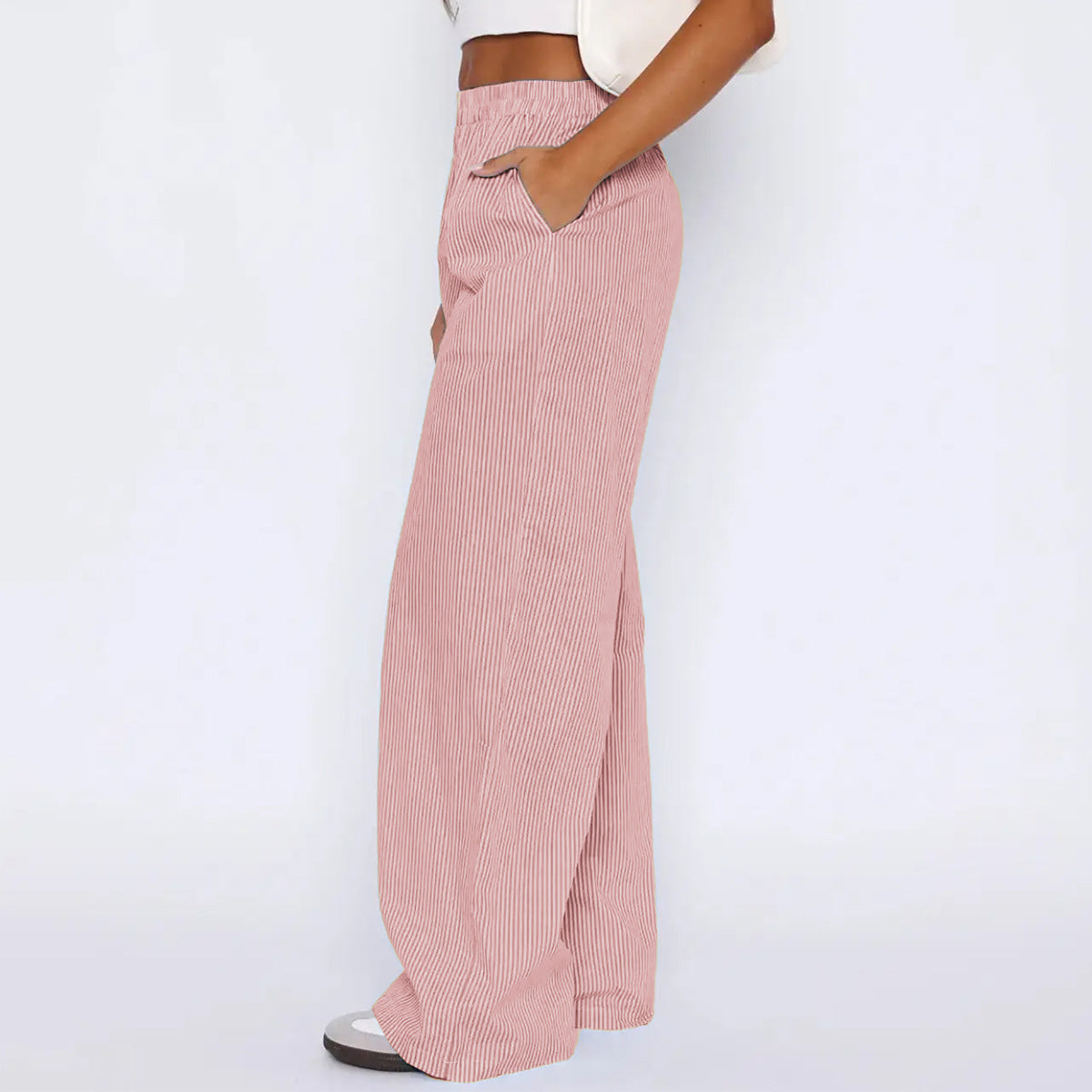 Sarah Express Women's Striped Wide Leg Pants - High Waist Straight Trousers with Pockets