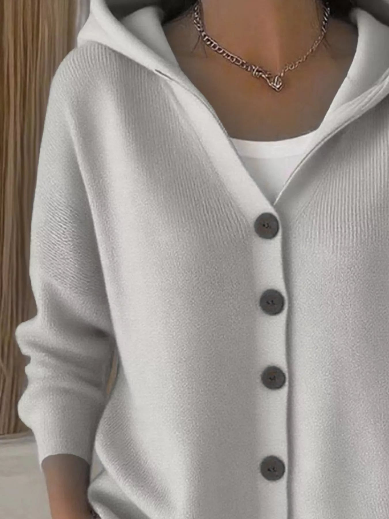 Sarah Express Women's Hooded Button-Down Knit Cardigan