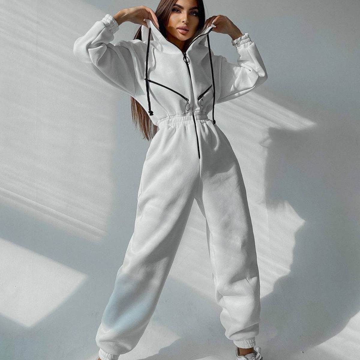 Sarah Express Hooded Long Sleeve Jumpsuit Sports Casual