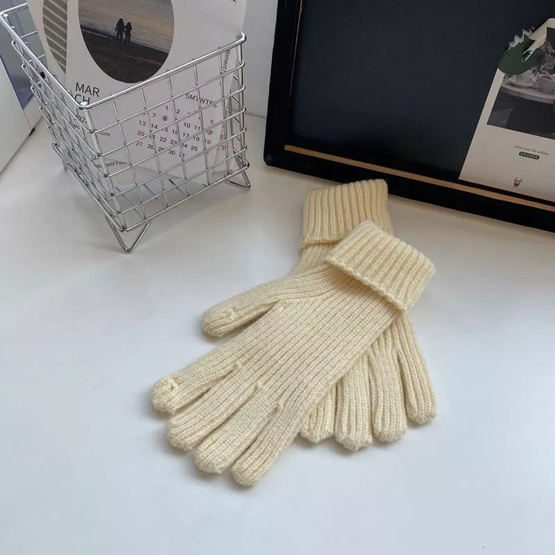 Sarah Express Women's Warm Knitted Winter Gloves Beige One Size