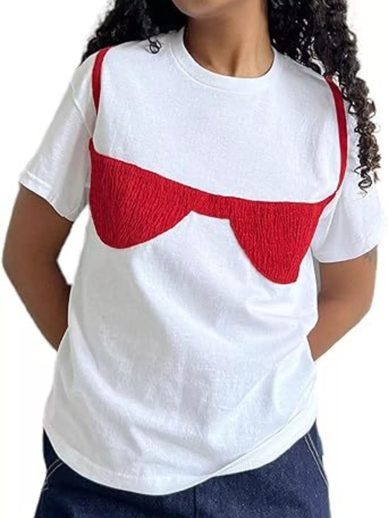 Sarah Express Women's Bra Graphic Short Sleeve T-Shirt Plus Size Scarlet