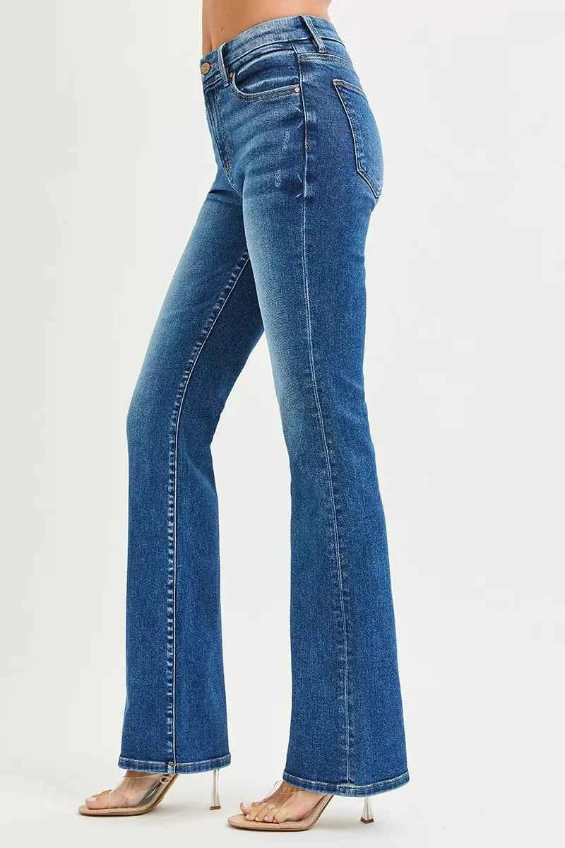 Sarah Express Women's High Rise Bootcut Jeans with Distressed Details - RISEN Denim