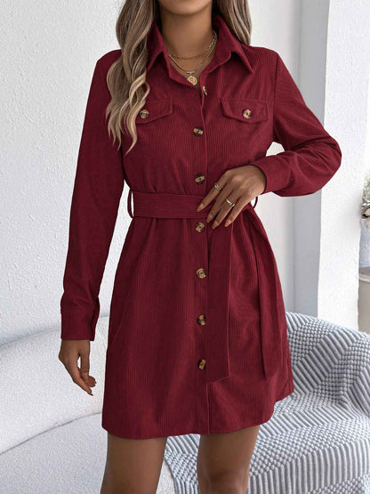 Sarah Express Women's Corduroy Shirt Dress - Long Sleeve Button Front Casual Dress