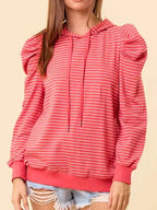 Sarah Express Women's Striped Puff Sleeve Hoodie with Drawstring