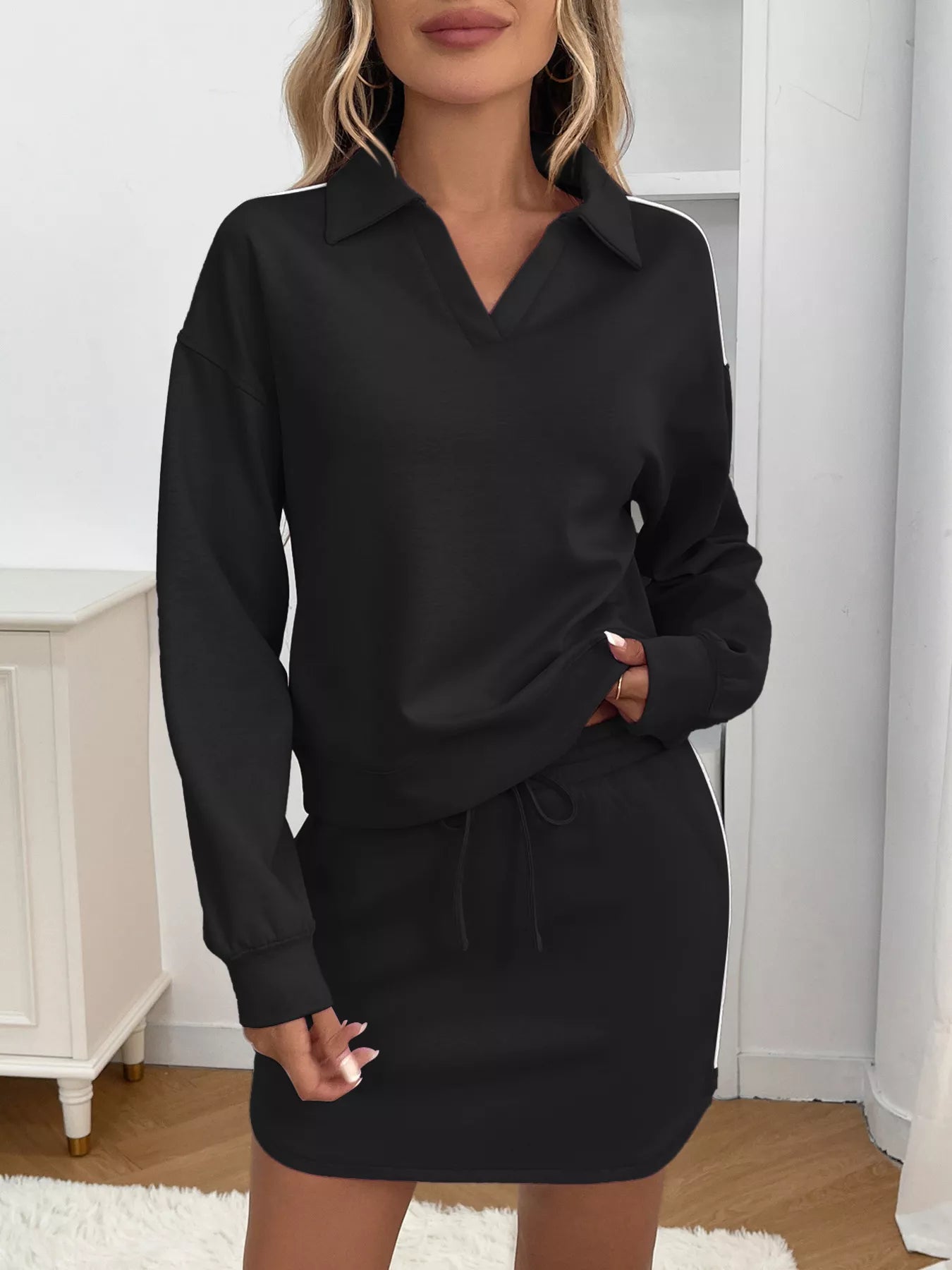 Sarah Express Women's Dropped Shoulder Top and Skirt Set