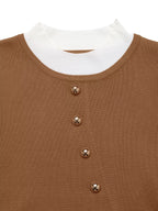 Sarah Express Women's Decor Button Contrast Hem Knit Top