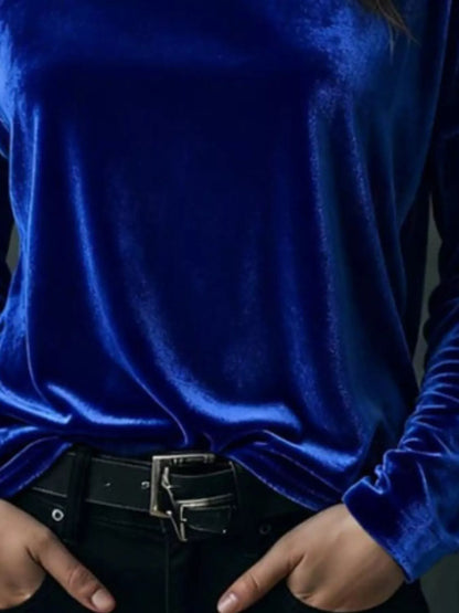 Sarah Express Women's Velvet Long Sleeve T-Shirt - Luxe Soft Touch Top for Plus Size