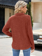 Sarah Express Women's Ribbed Johnny Collar Long Sleeve T-Shirt