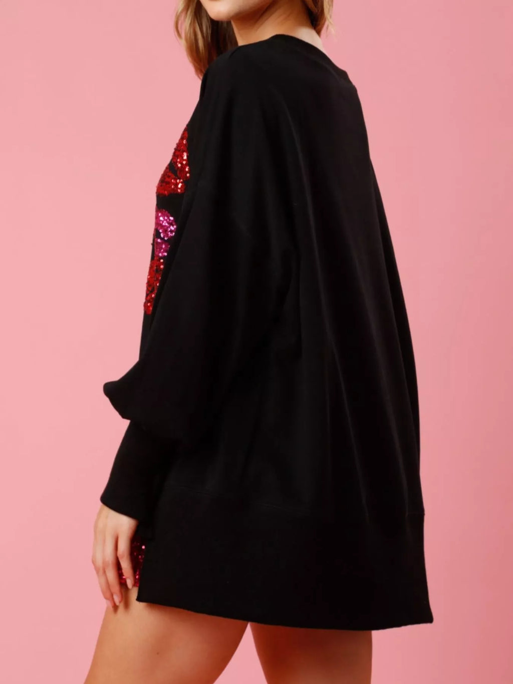 Sarah Express Women's Lips Round Neck Dropped Shoulder Sweatshirt